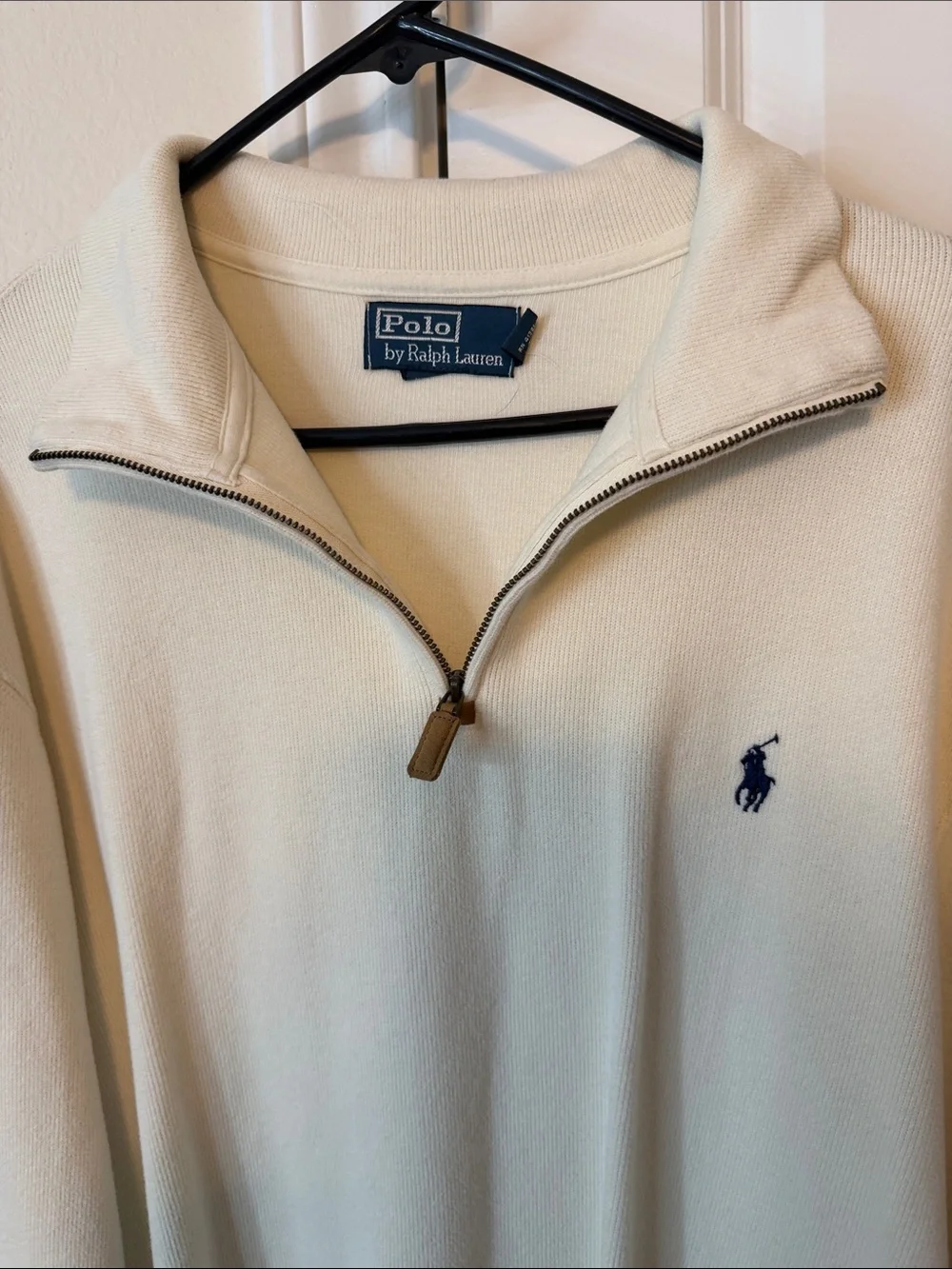 Polo by Ralph Lauren Cream Zip-Neck Sweater with Navy Pony